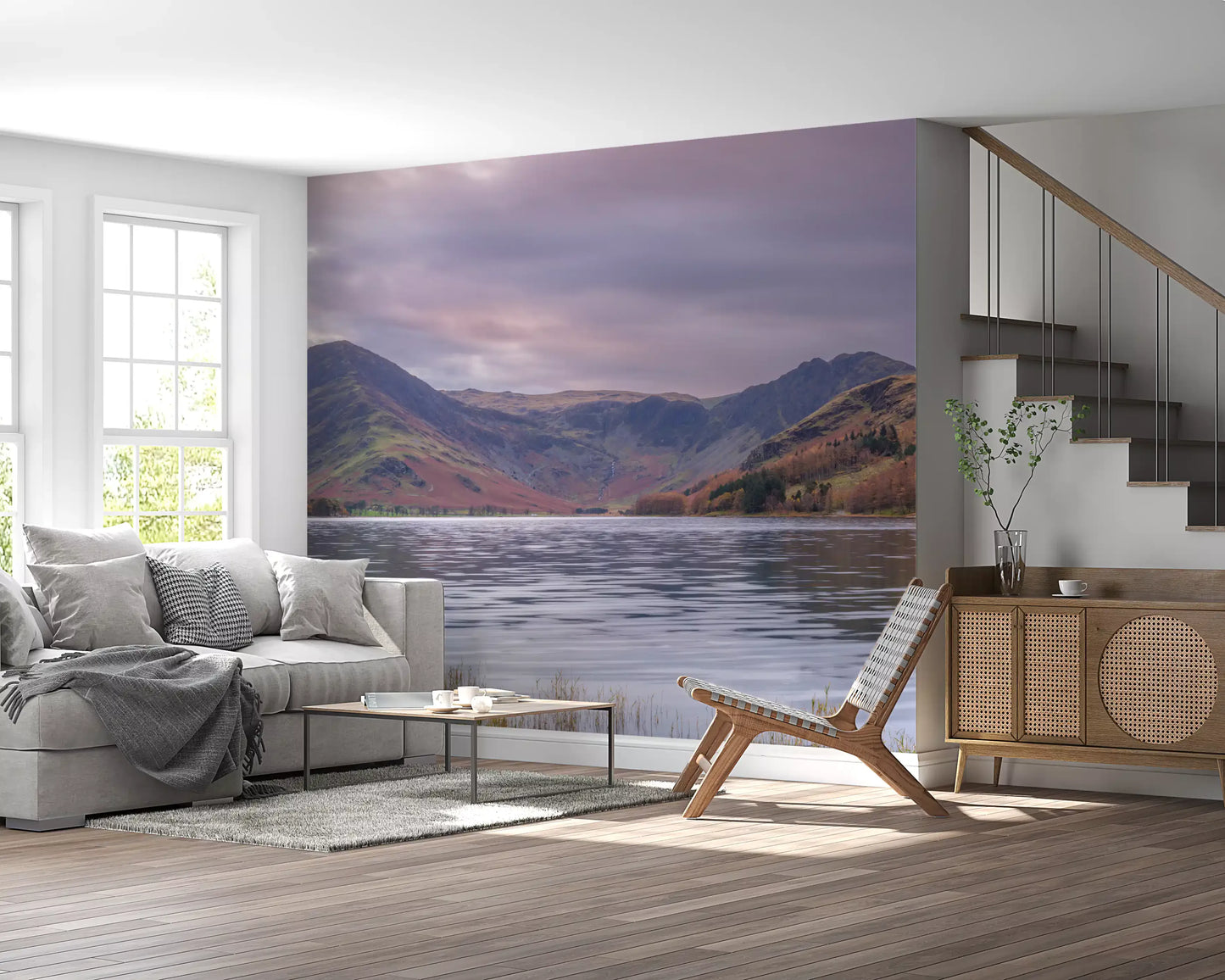 Mural de pared con paisaje sereno de naturaleza montañosa salvaje