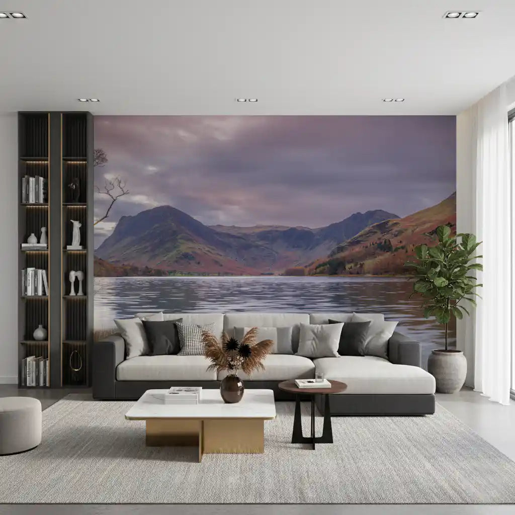 Mural de pared con paisaje sereno de naturaleza montañosa salvaje