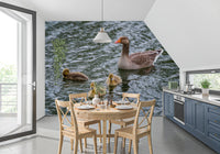 Pond reflections wall mural wrapping a bright kitchen and dining area feature area GD12838
