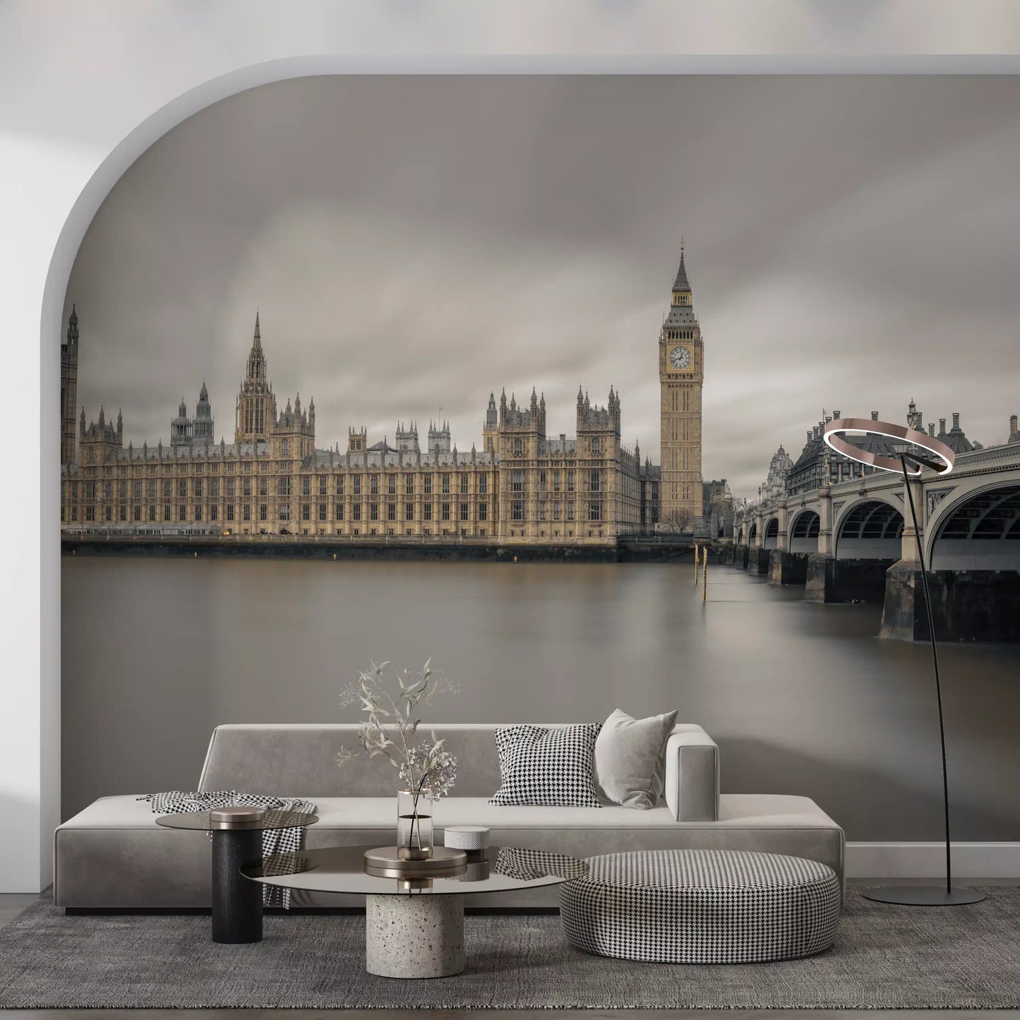Fresque murale panoramique de Westminster et de Big Ben dans une ambiance atmosphérique