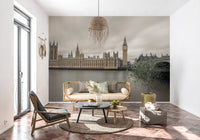 Fresque murale panoramique de Westminster et de Big Ben dans une ambiance atmosphérique