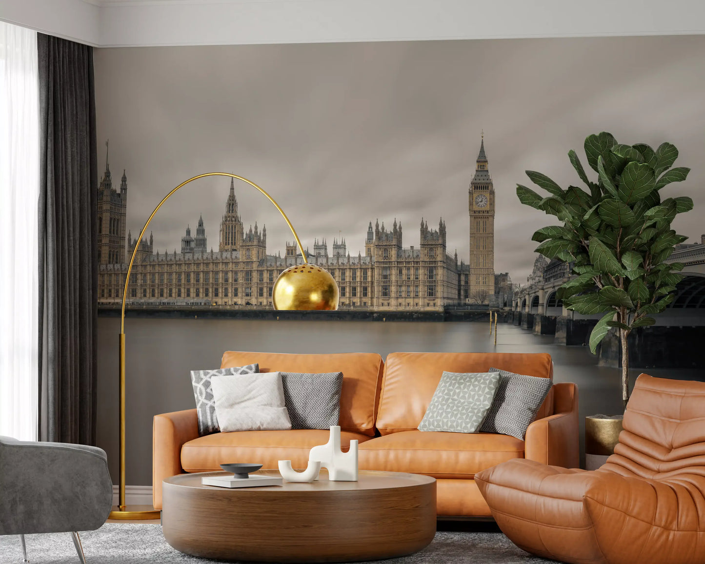 Fresque murale panoramique de Westminster et de Big Ben dans une ambiance atmosphérique