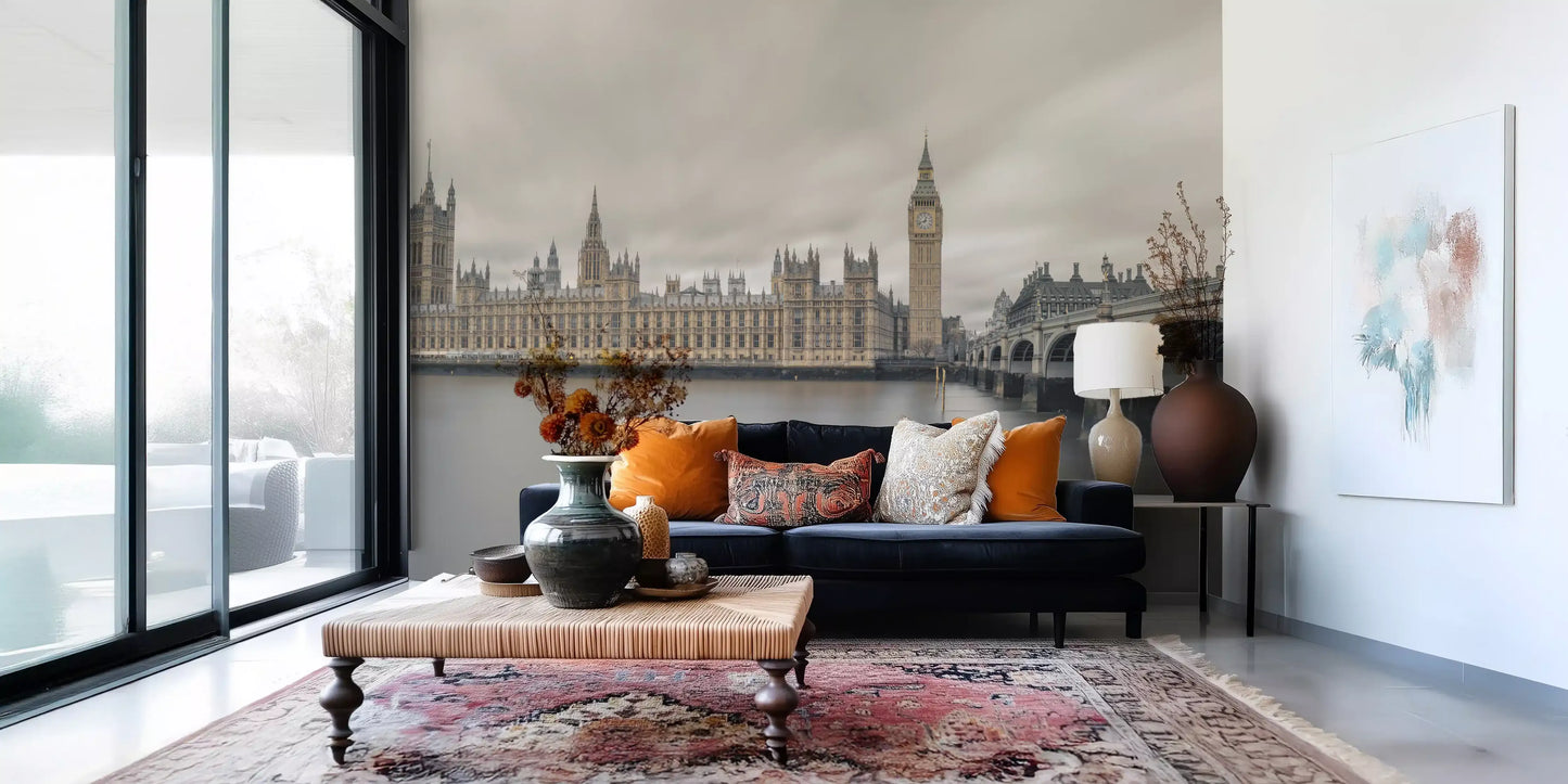 Fresque murale panoramique de Westminster et de Big Ben dans une ambiance atmosphérique