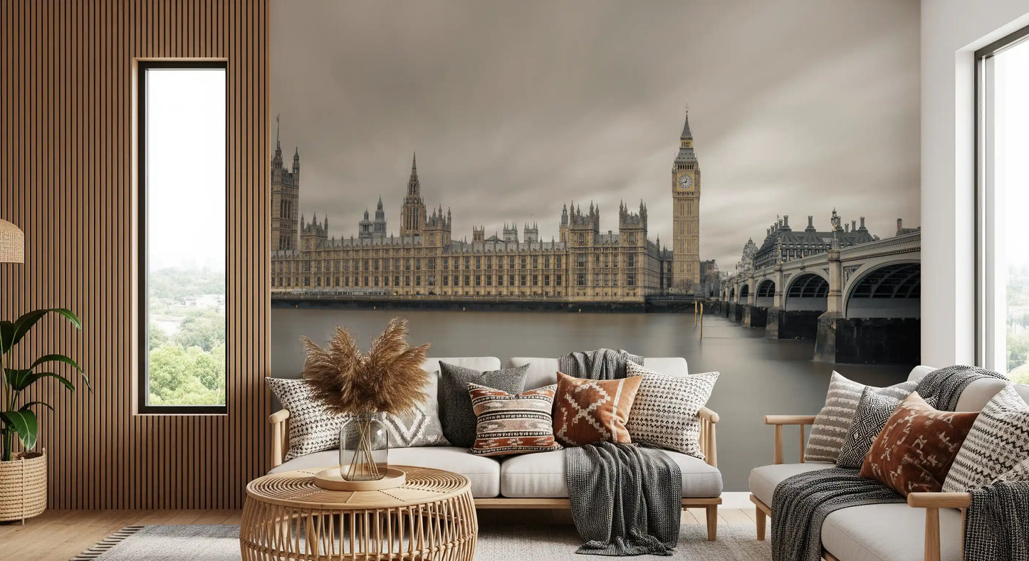 Fresque murale panoramique de Westminster et de Big Ben dans une ambiance atmosphérique