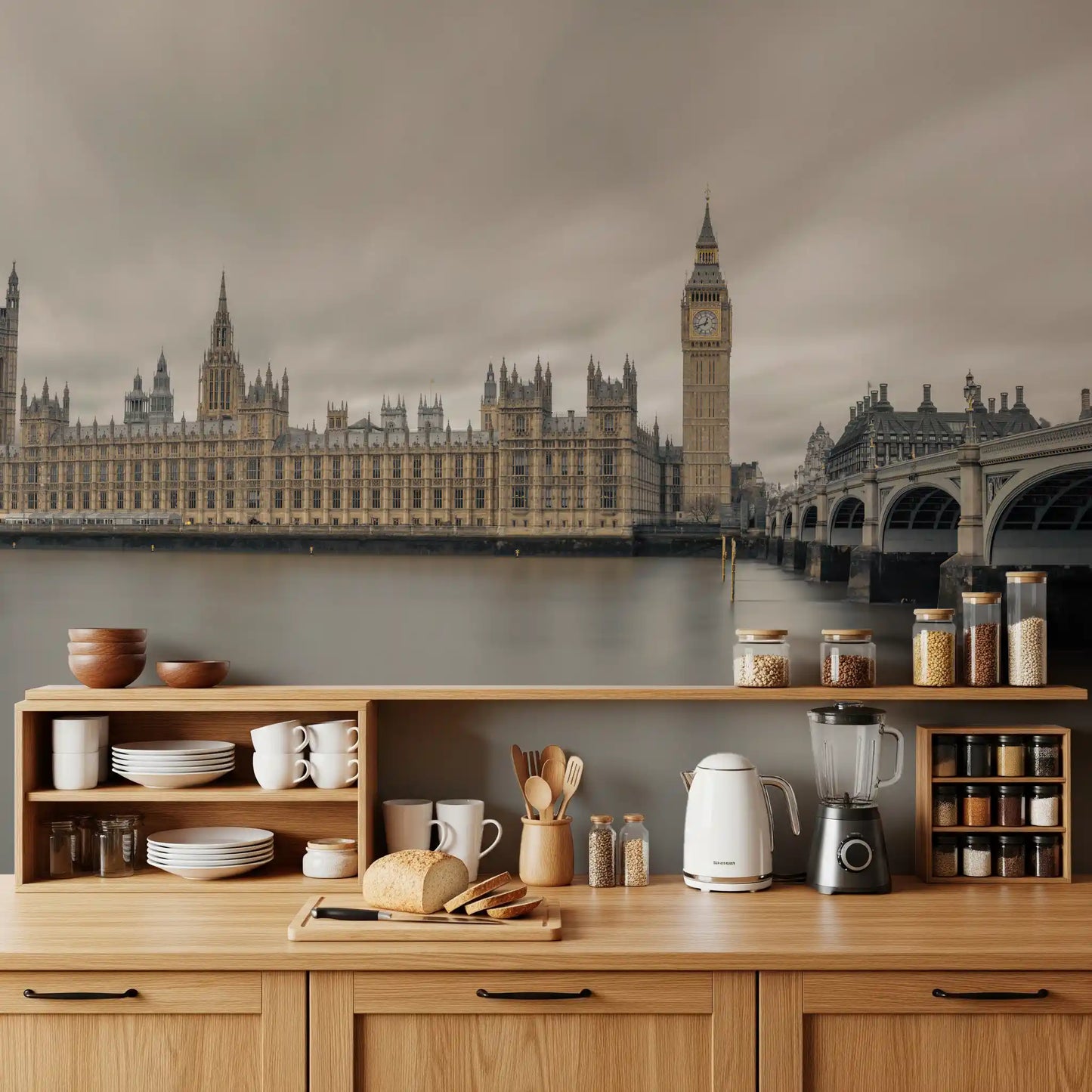 Fresque murale panoramique de Westminster et de Big Ben dans une ambiance atmosphérique