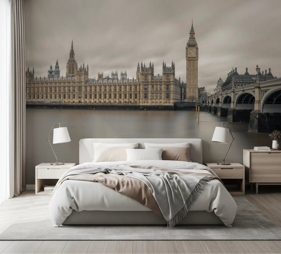 Westminster Big Ben Atmospheric View wall mural set into a calm bedroom GD12845
