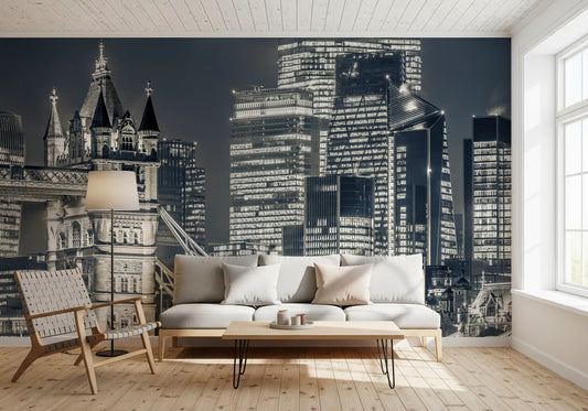 Panoramă murală monocromă cu pod metropolitan