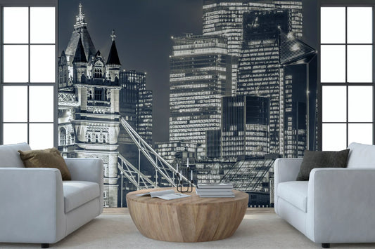 Panoramă murală monocromă cu pod metropolitan