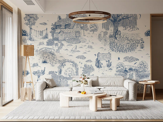 Toile de Jouy-landhusskitse-vægmaleri