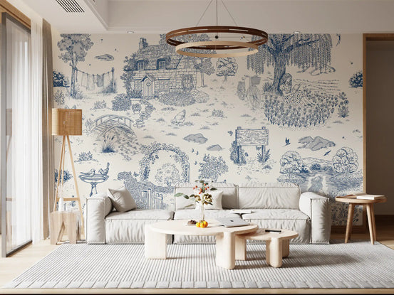 Toile-de-Jouy-Wandgemälde „Skizze eines Landhauses“