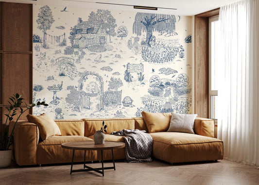 Toile de Jouy-landhusskitse-vægmaleri