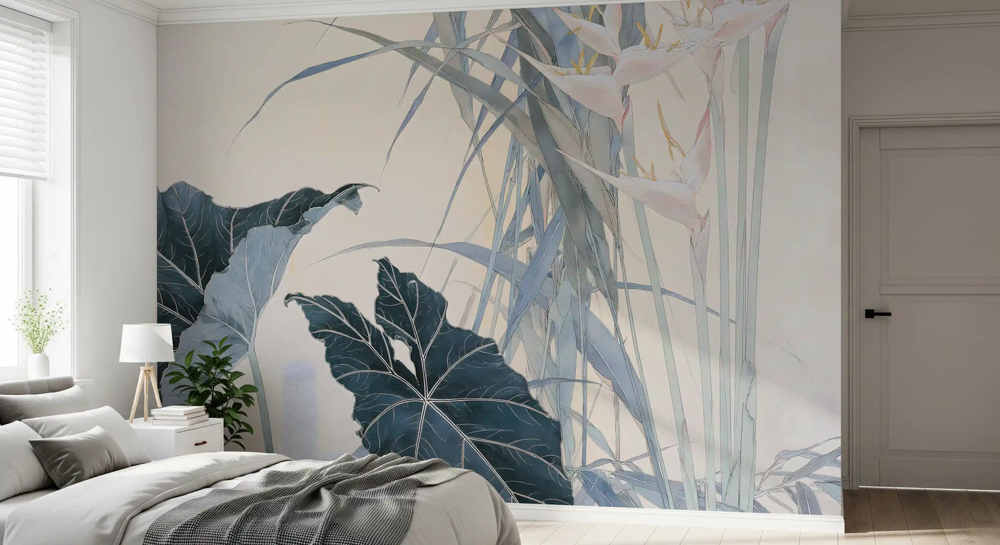 Roligt tropisk botanisk illustrationsvægmaleri