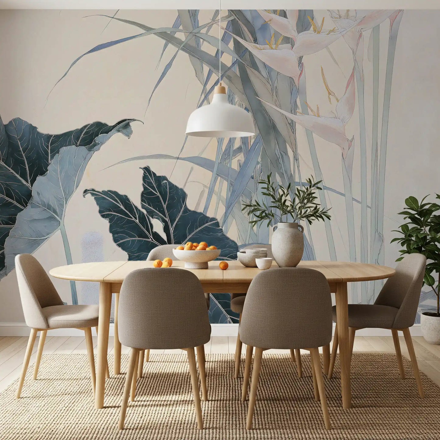 Roligt tropisk botanisk illustrationsvægmaleri