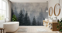 Fresque murale de forêt de conifères, ambiance atmosphérique