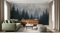 Fresque murale de forêt de conifères, ambiance atmosphérique