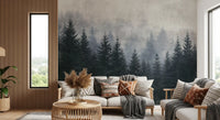 Fresque murale de forêt de conifères, ambiance atmosphérique