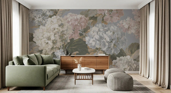 Vintage Hydrangea Botanical Garden Wall Mural