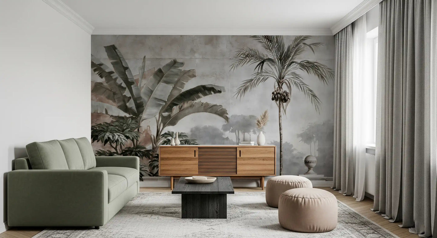 Murale da parete con scena vintage di una balaustra tropicale