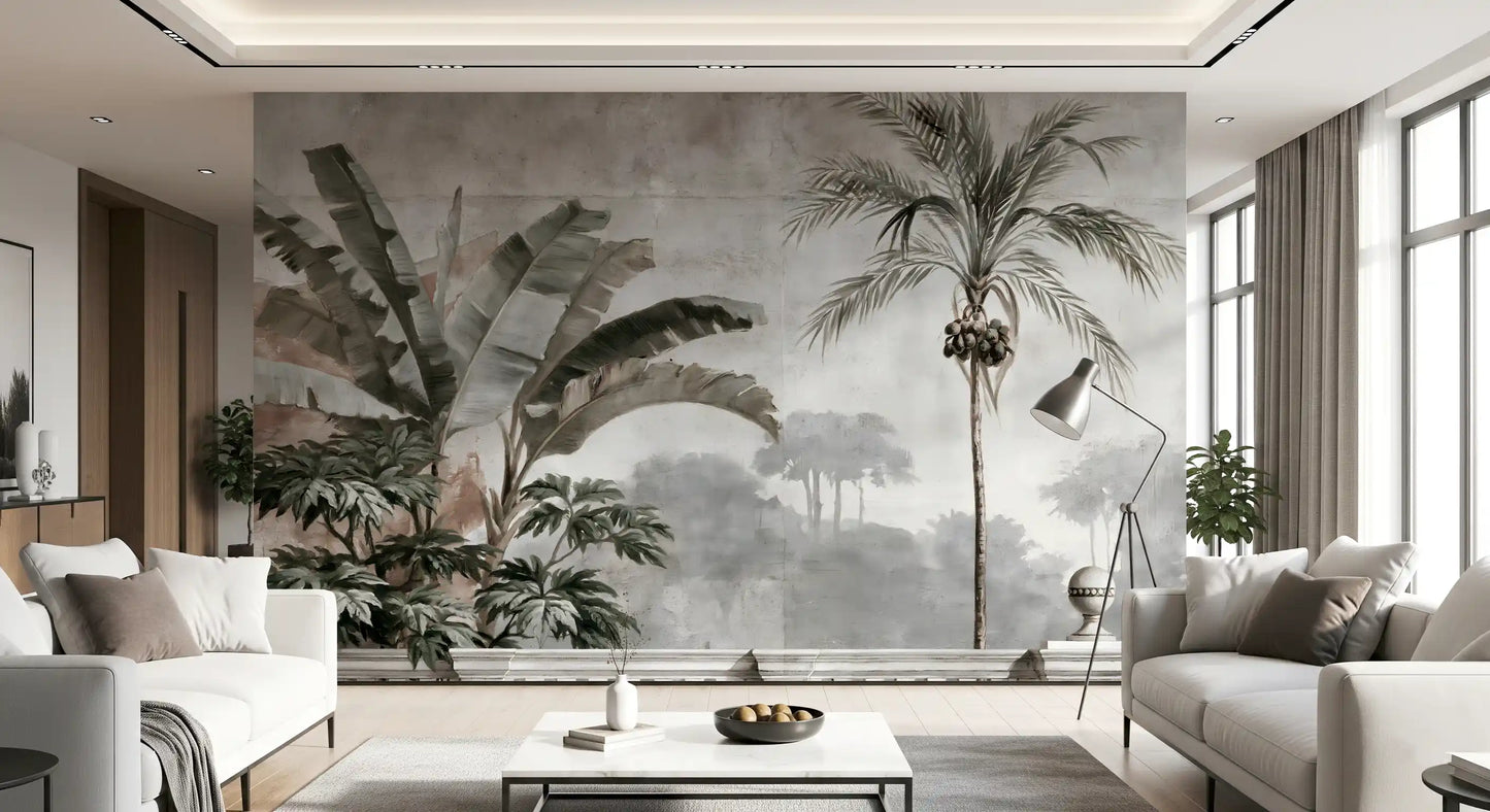 Murale da parete con scena vintage di una balaustra tropicale