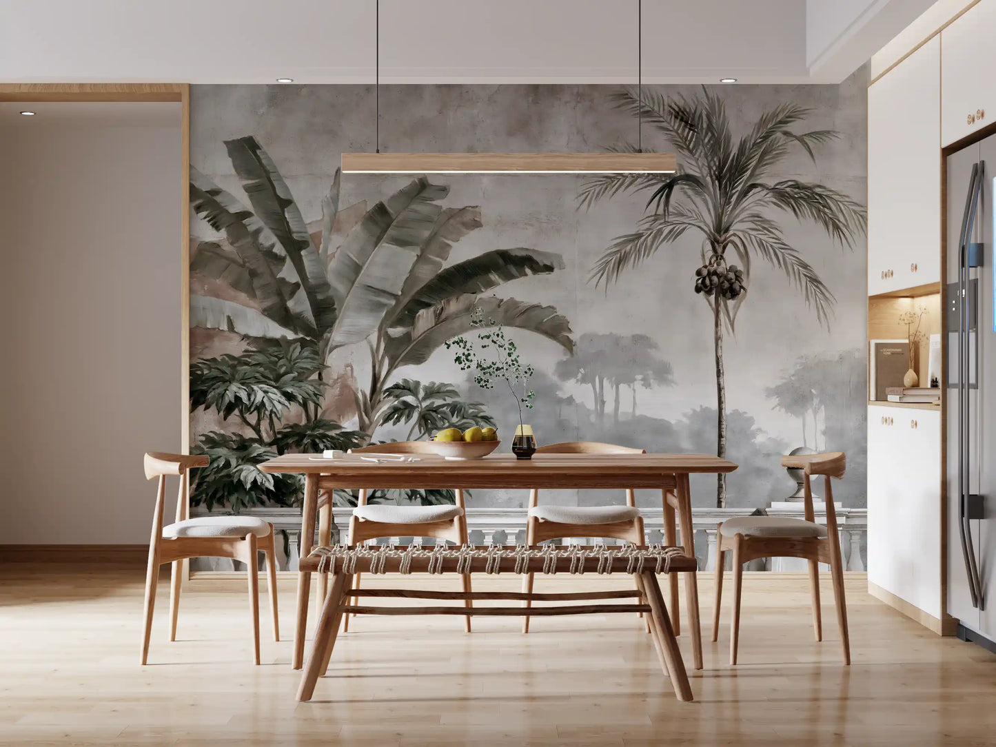 Murale da parete con scena vintage di una balaustra tropicale