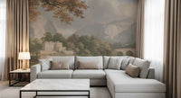Panorama mural « Refuge au bord d’un lac de montagne brumeux »