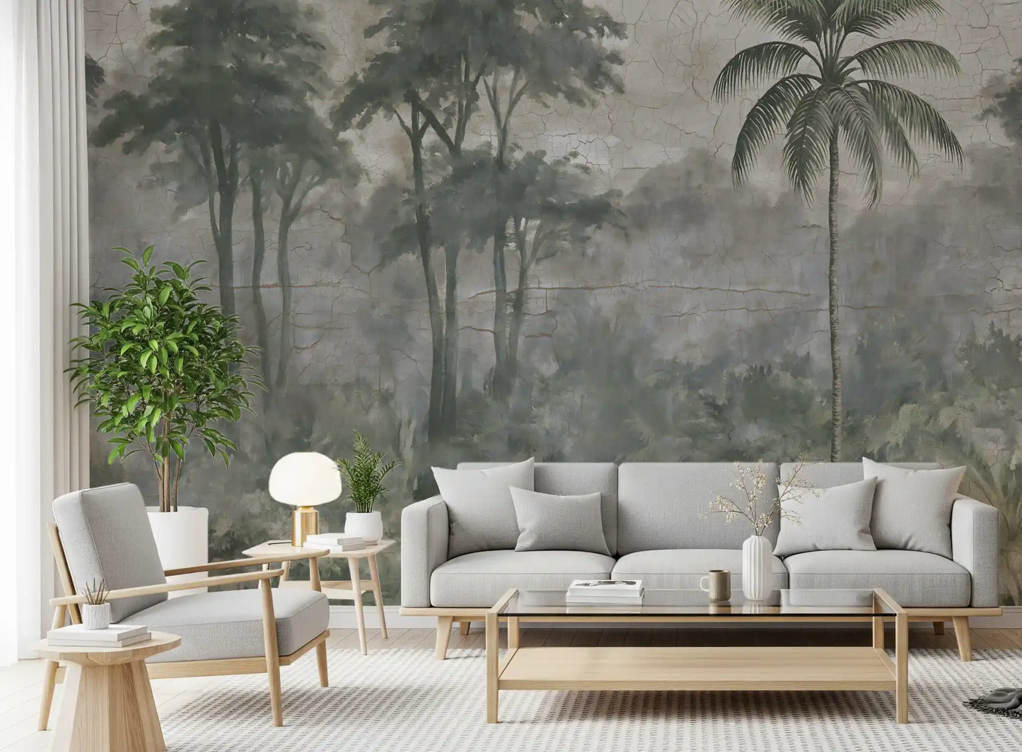 Botanisches Landschafts-Wandbild „Nebliger Fluss“
