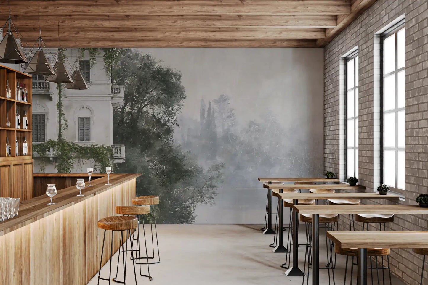 Wandbild „Nebeliger botanischer architektonischer Zufluchtsort“
