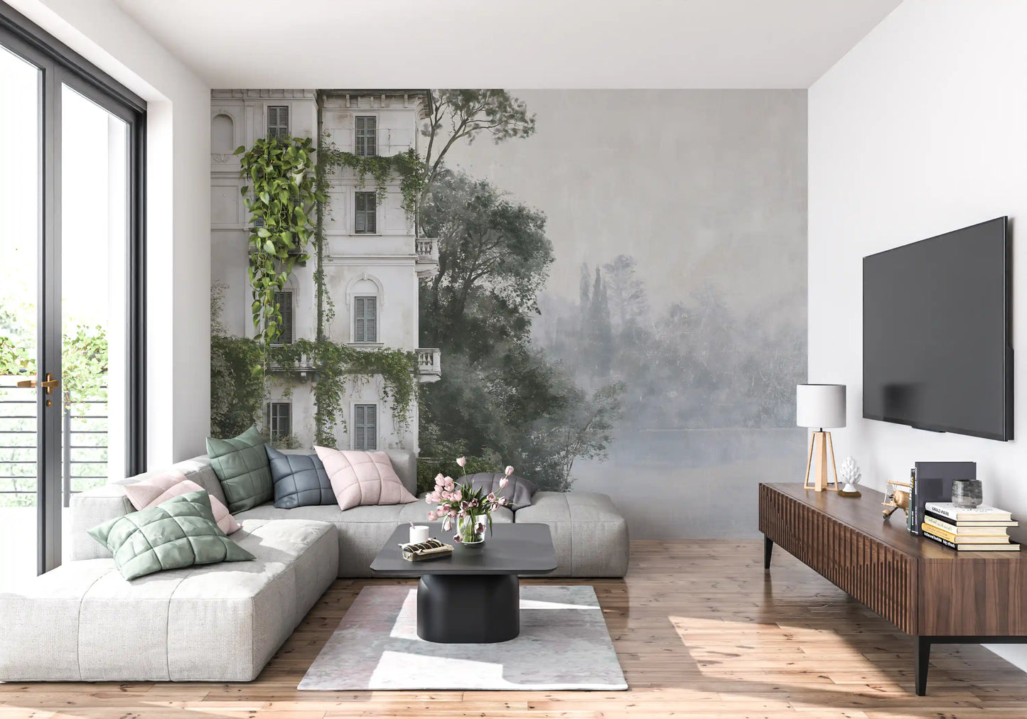 Wandbild „Nebeliger botanischer architektonischer Zufluchtsort“
