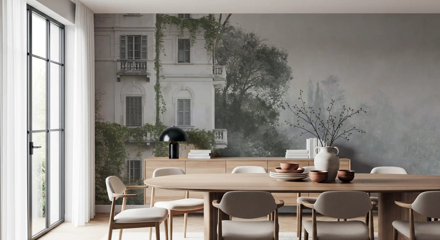 Wandbild „Nebeliger botanischer architektonischer Zufluchtsort“