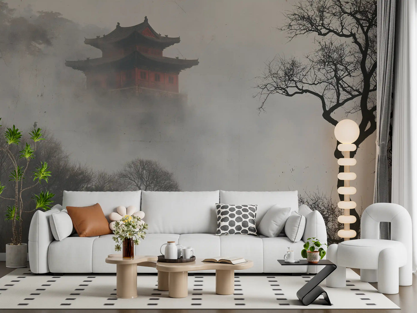 Wandbild „Neblige Pagode im Bergrefugium“
