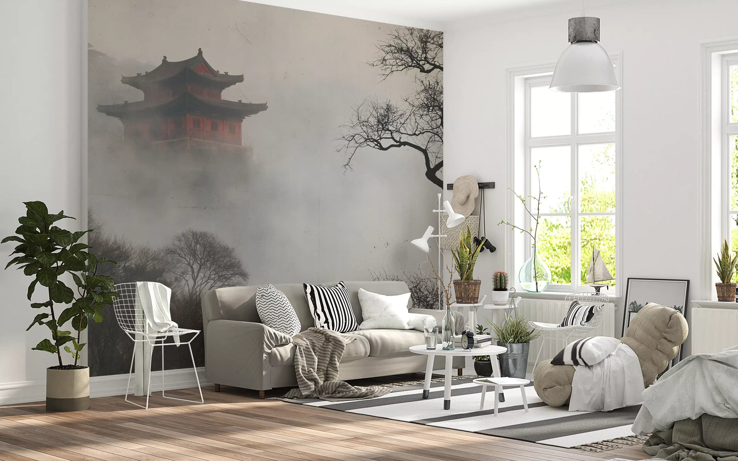 Wandbild „Neblige Pagode im Bergrefugium“