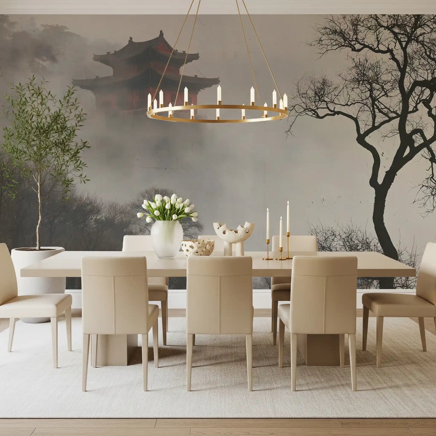 Wandbild „Neblige Pagode im Bergrefugium“