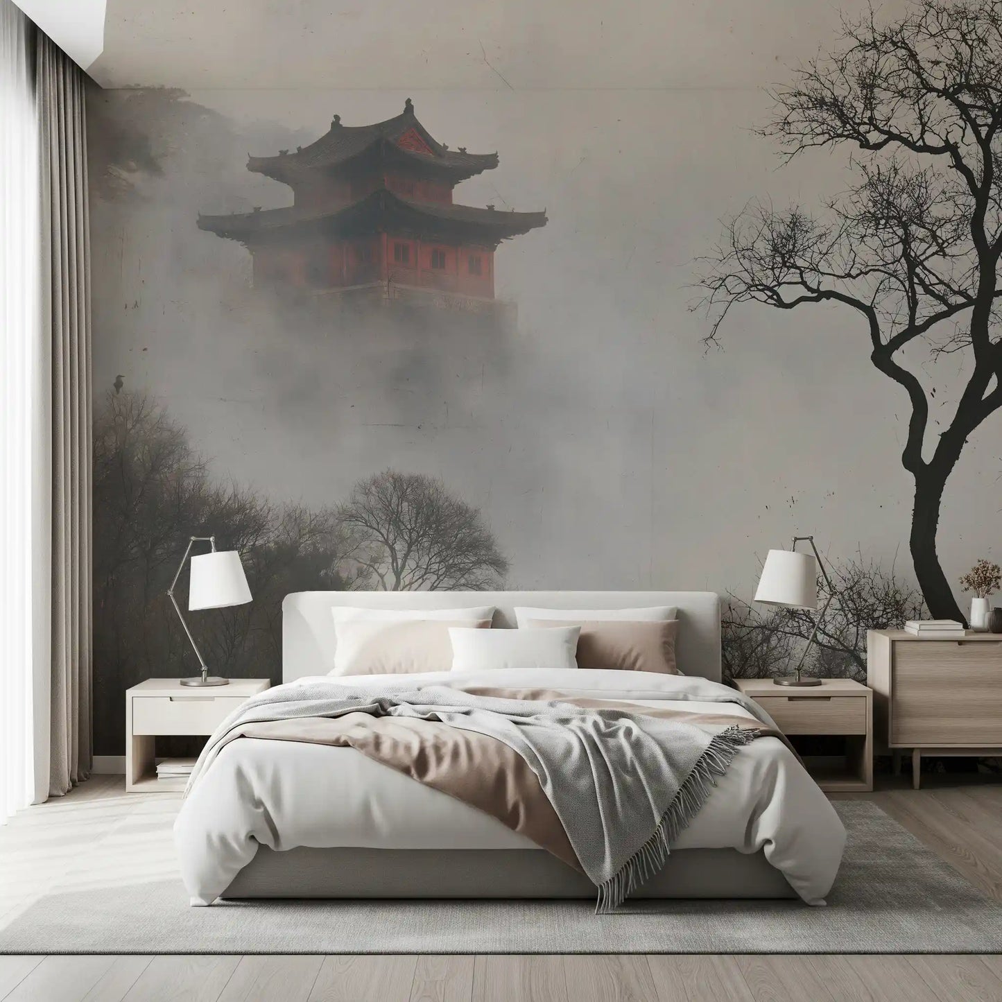 Wandbild „Neblige Pagode im Bergrefugium“