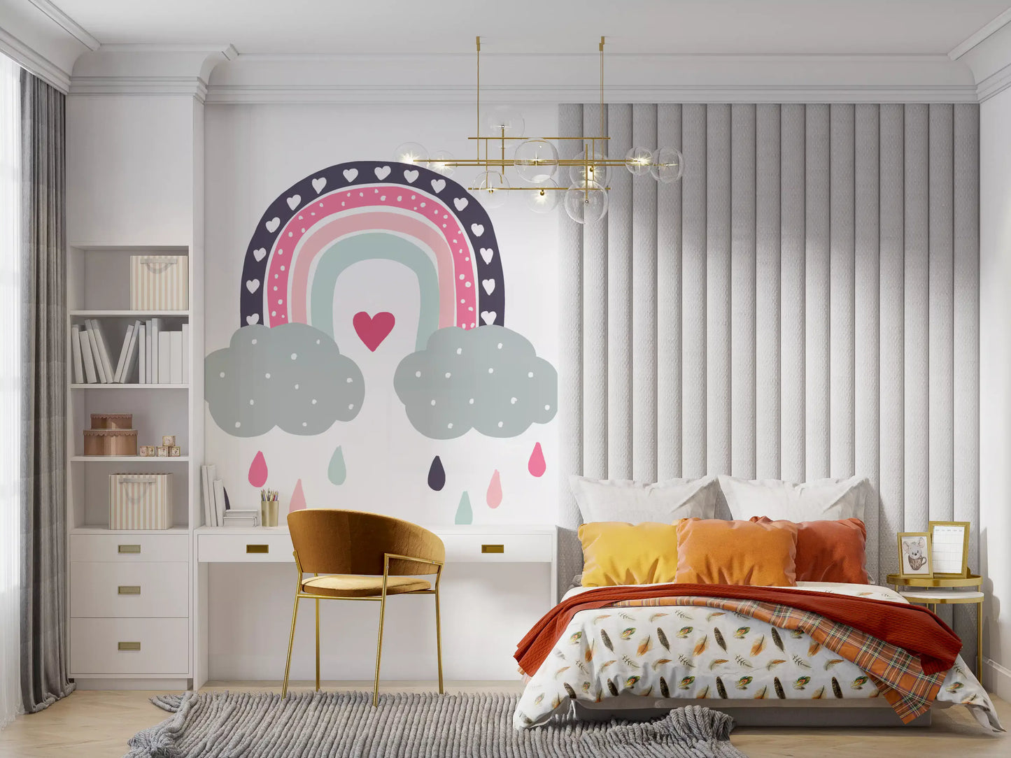 Verspieltes Wandbild „Regenbogen voller Herzen“ fürs Kinderzimmer