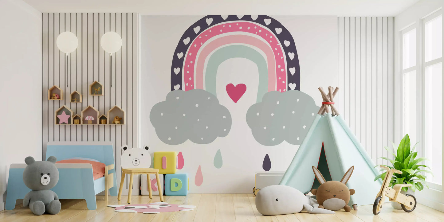 Verspieltes Wandbild „Regenbogen voller Herzen“ fürs Kinderzimmer