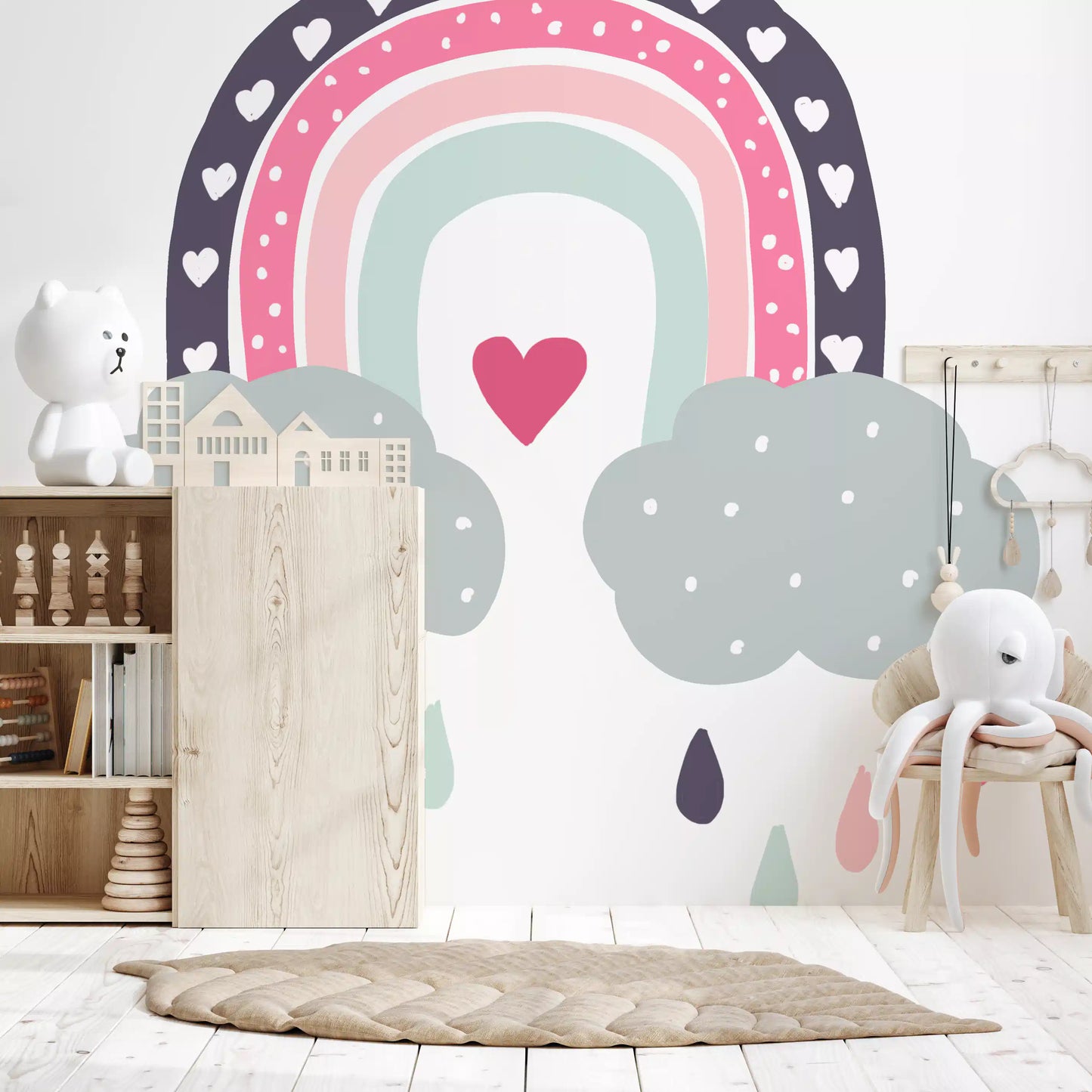 Verspieltes Wandbild „Regenbogen voller Herzen“ fürs Kinderzimmer