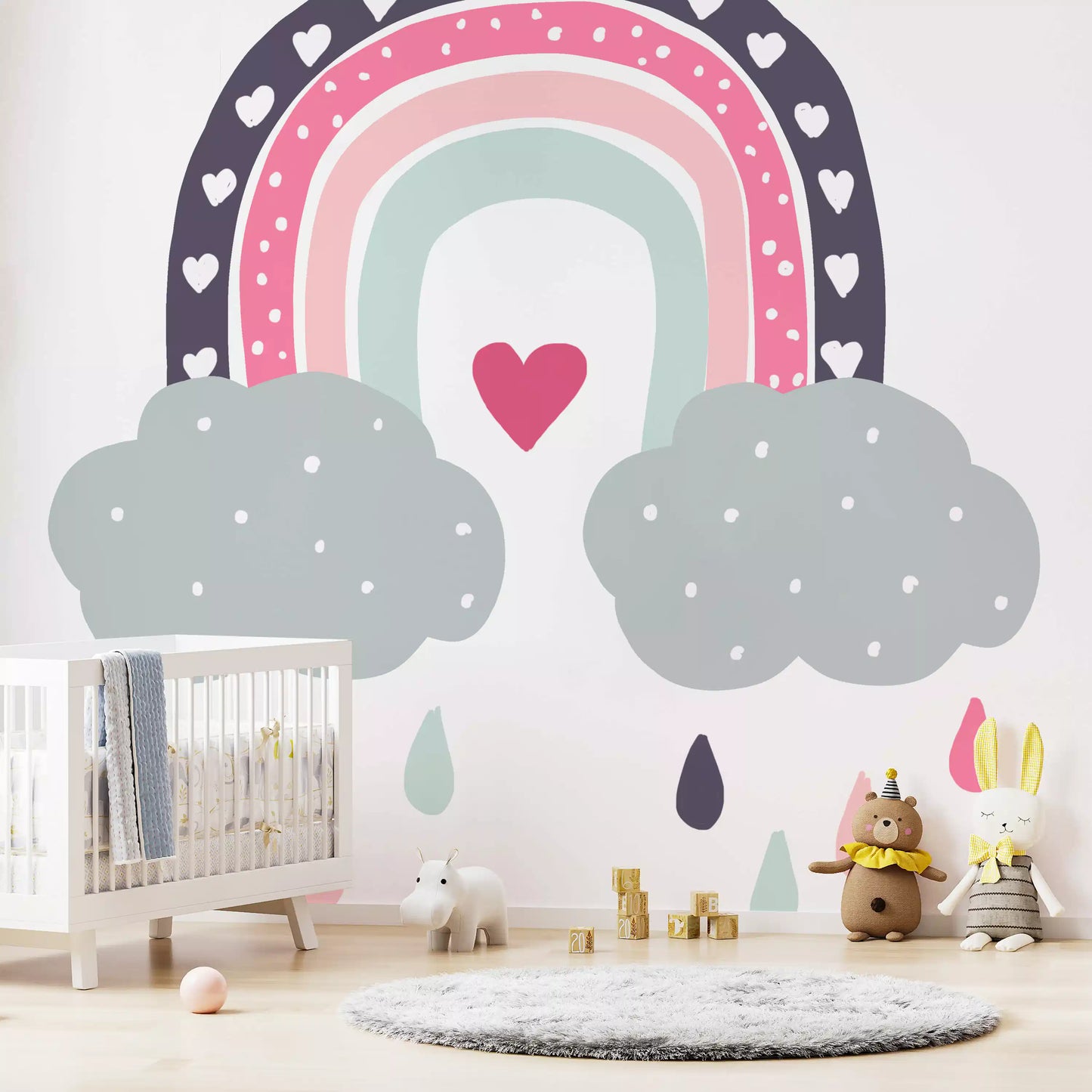 Verspieltes Wandbild „Regenbogen voller Herzen“ fürs Kinderzimmer