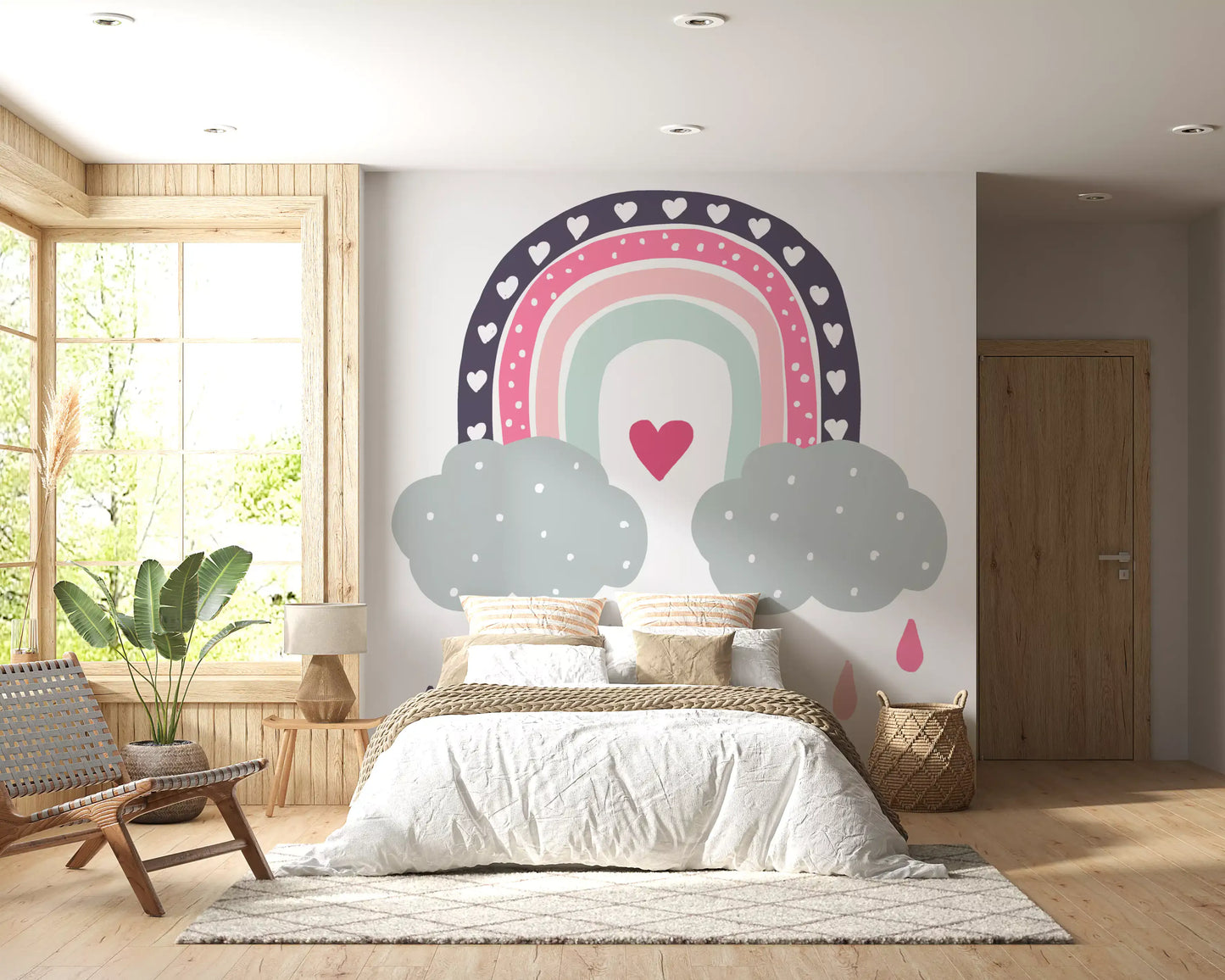 Verspieltes Wandbild „Regenbogen voller Herzen“ fürs Kinderzimmer