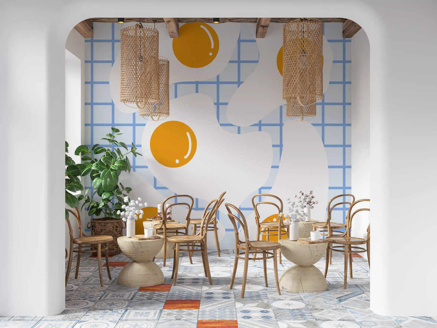 Fresque murale de petit-déjeuner avec œuf au plat