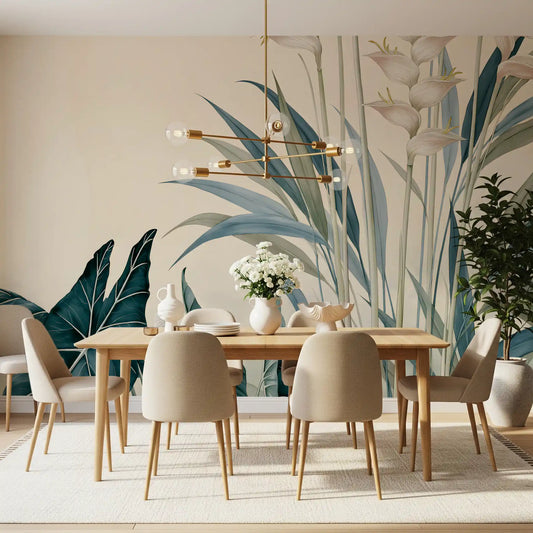 Modern Alocasia and Heliconia Flourish Wall Mural
