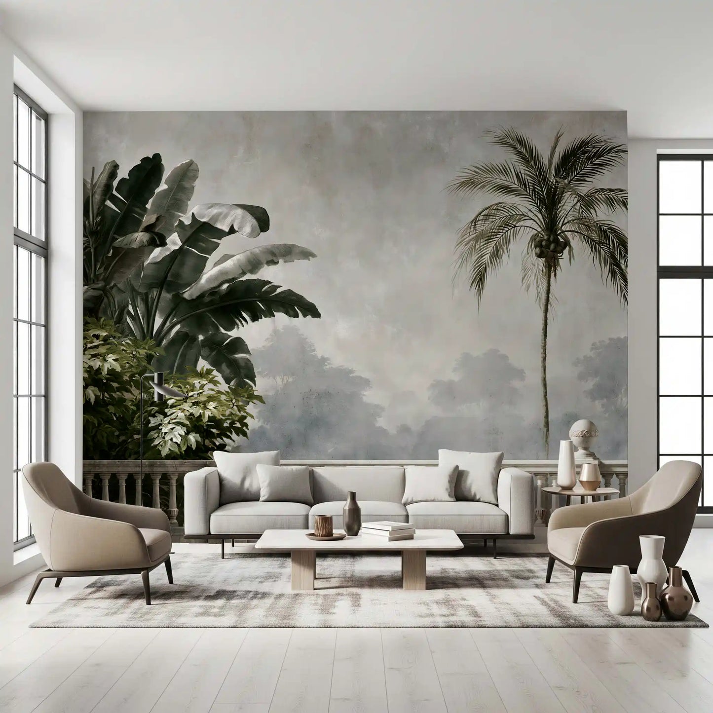 Murale da parete con vista classica su balcone e giardino