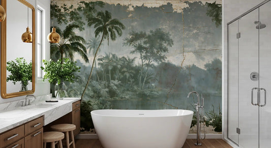 Gealtertes botanisches Flussufer-Szenen-Wandbild