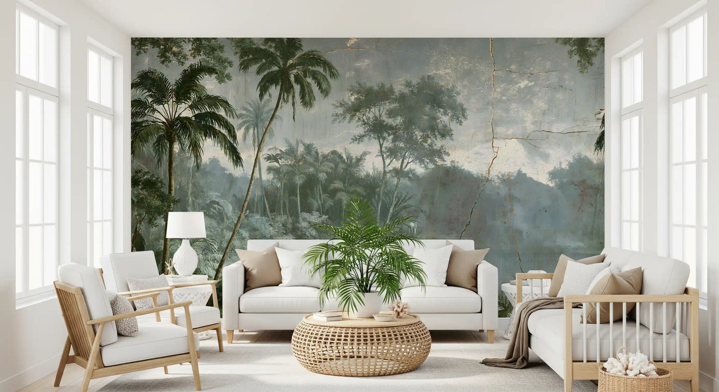 Murale da parete con scena botanica d’epoca lungo il fiume