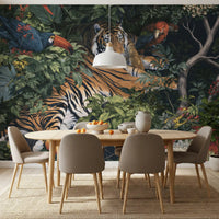 Fresque murale « Jungle nocturne, tigre et toucans »
