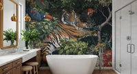 Fresque murale « Jungle nocturne, tigre et toucans »