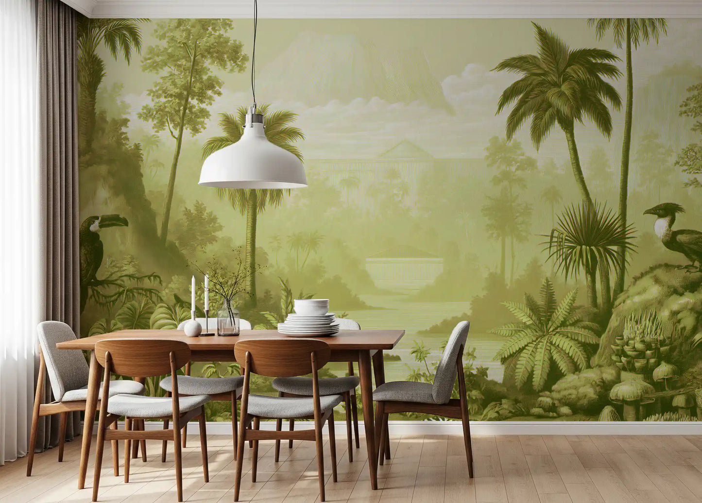 Fresque murale panoramique de jungle verdoyante