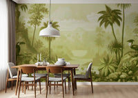 Fresque murale panoramique de jungle verdoyante