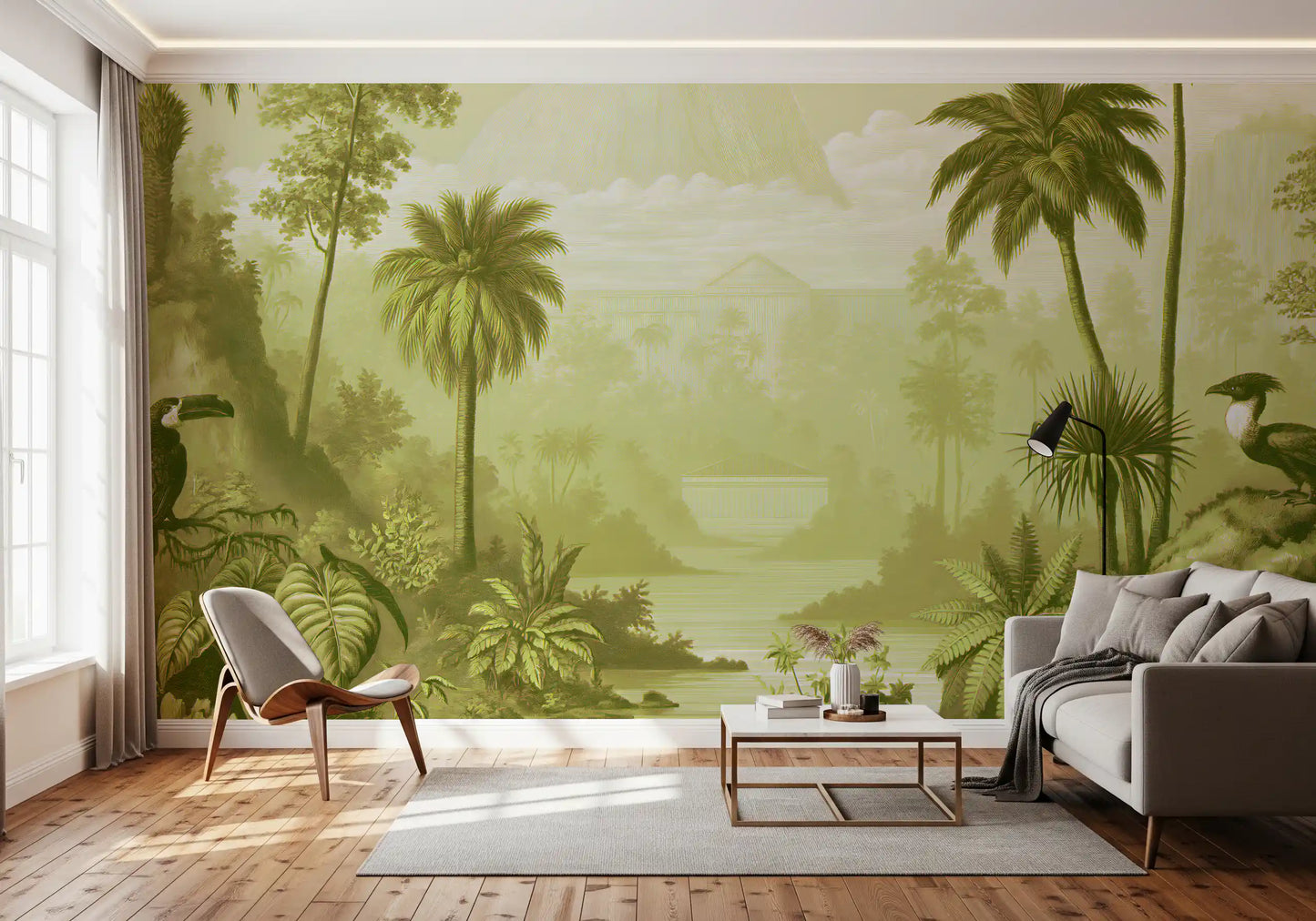 Fresque murale panoramique de jungle verdoyante