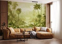 Fresque murale panoramique de jungle verdoyante
