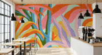 Fresque murale botanique abstraite aux feuillages éclatants